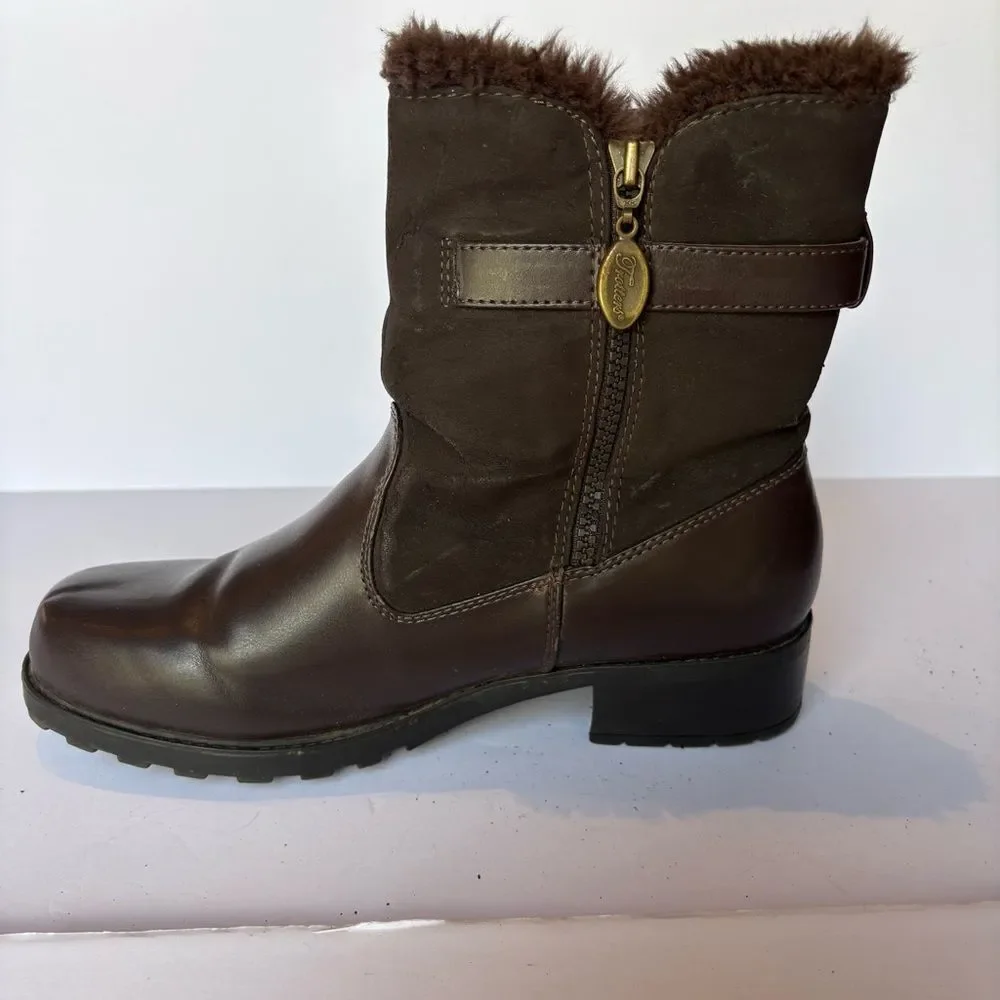 Trotter's Brown Faux Fur-Lined Women's Mid-Calf Boots Size 9M Side Zip